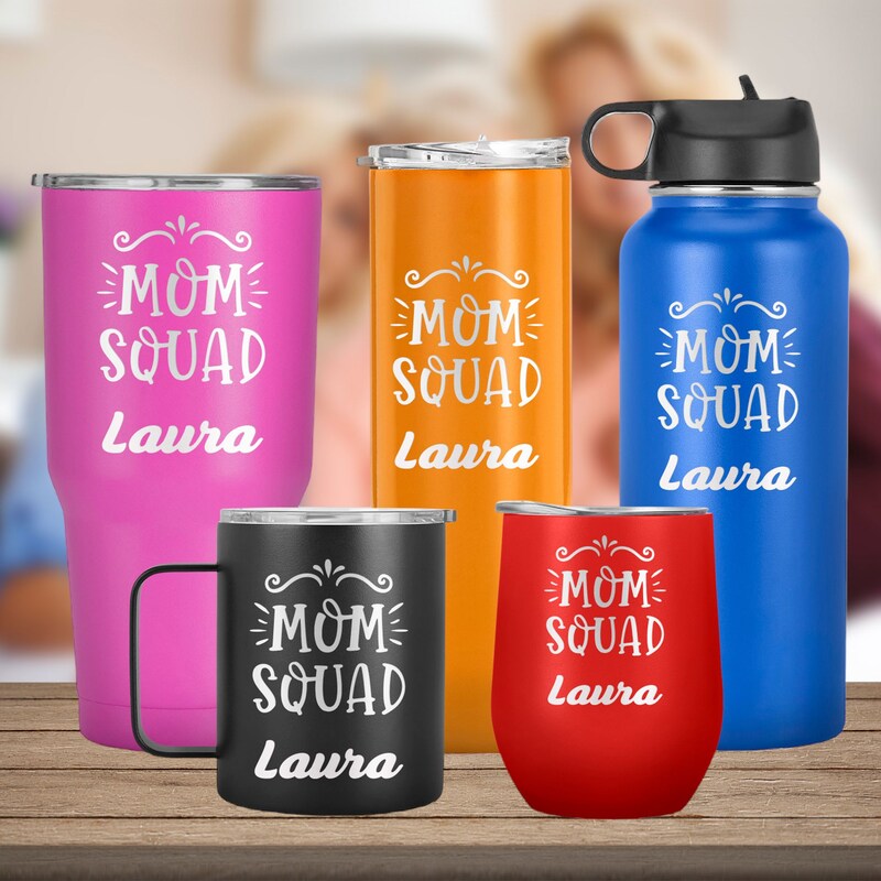 Mom Squad Personalize with Name, Mothers Day, Birthday or Any Special Occasion Gift for Mother, Mom Mug, Travel Tumbler